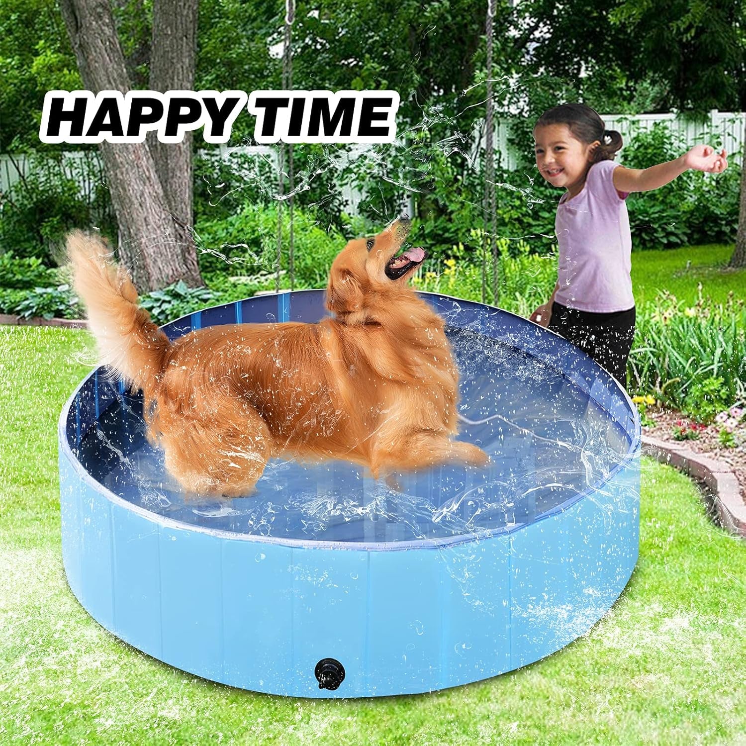 Foldable Dog Pet Pool - Large Foldable Bathing Tub for Dogs Cats, Portable Kiddie Pool, Indoor Outdoor Swimming Pool for Pet, PVC Non-Slip Pet Dog Cat Bathing Tub Children Pet Dog Pool