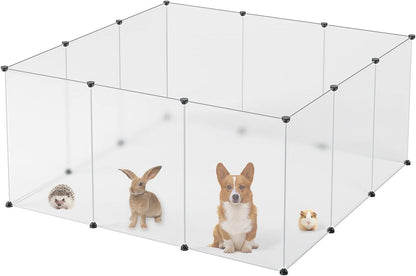 Small Animal Pen Plastic Fence Large Dog Pen Plastic Play Yard Transparent Panels, White, 28" X 20" X 20"