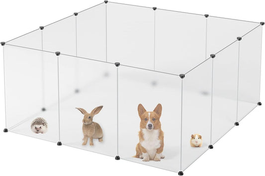 Small Animal Pen Plastic Fence Large Dog Pen Plastic Play Yard Transparent Panels, White, 28" X 20" X 20"