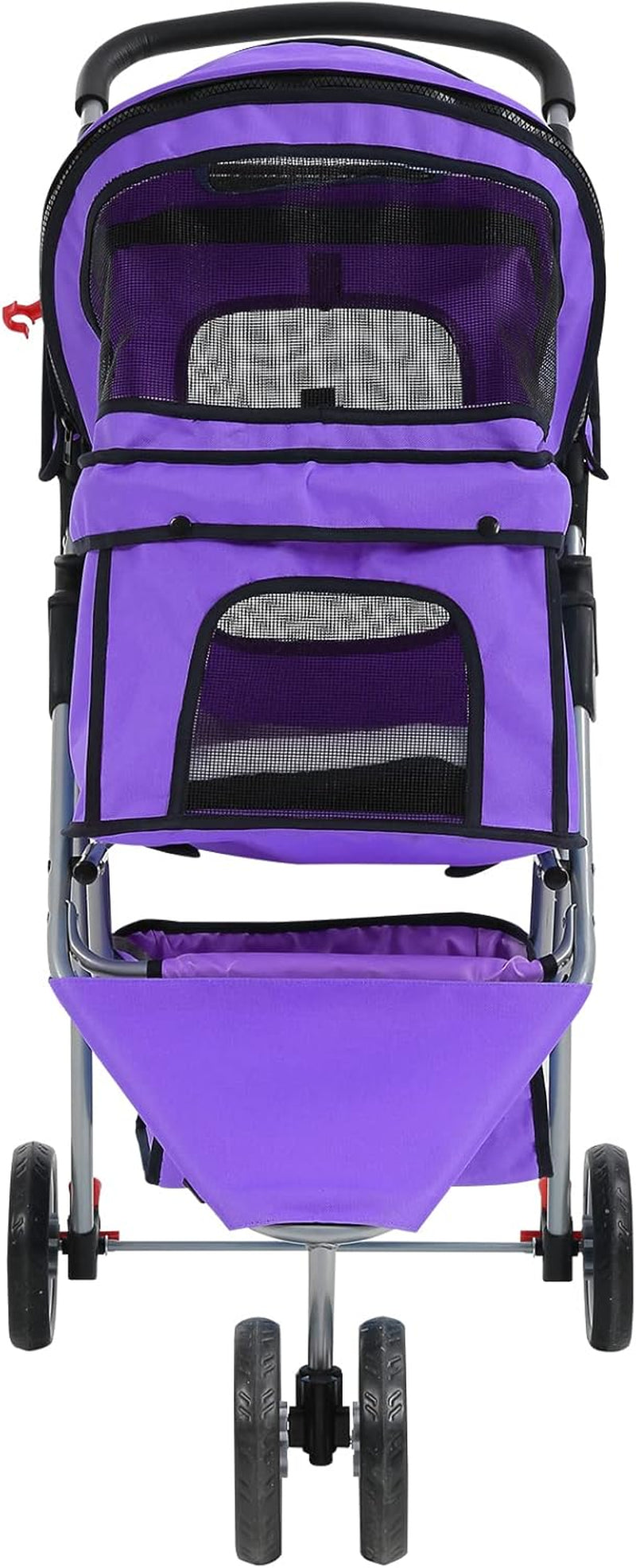 Pet Stroller Jogger Cat Dog Cage 3 Wheels Stroller Travel Folding Carrier Strolling Cart with Cup Holders and Removable Liner 35Lbs Capacity Large Doggie Stroller for Small-Medium Dogs, Cats - Purple