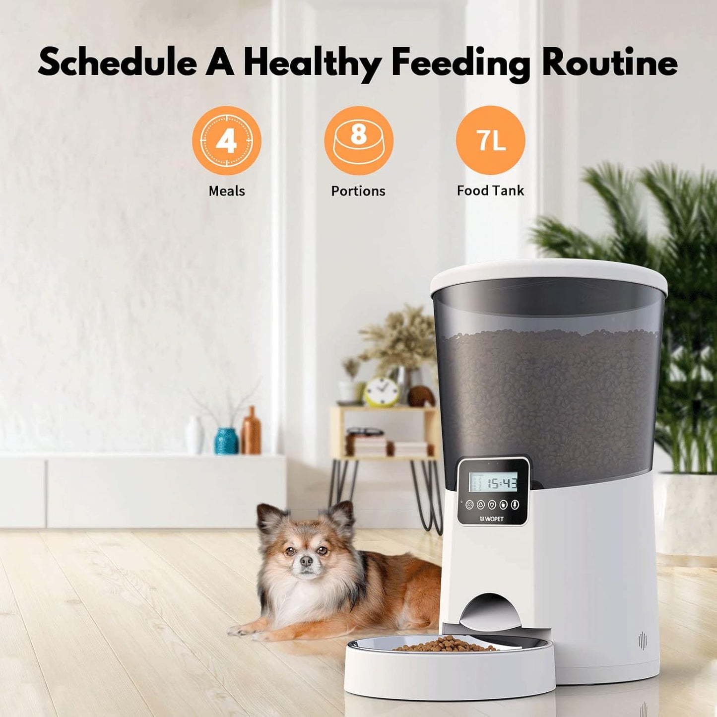 Automatic Cat Feeder,236Oz/7L Dog Feeder Pet Food Dispenser with Programmable Timer,Portion Control 1-4 Meals per Day,Voice Recorder & Dual Power Supply for Cats Dogs (7L)