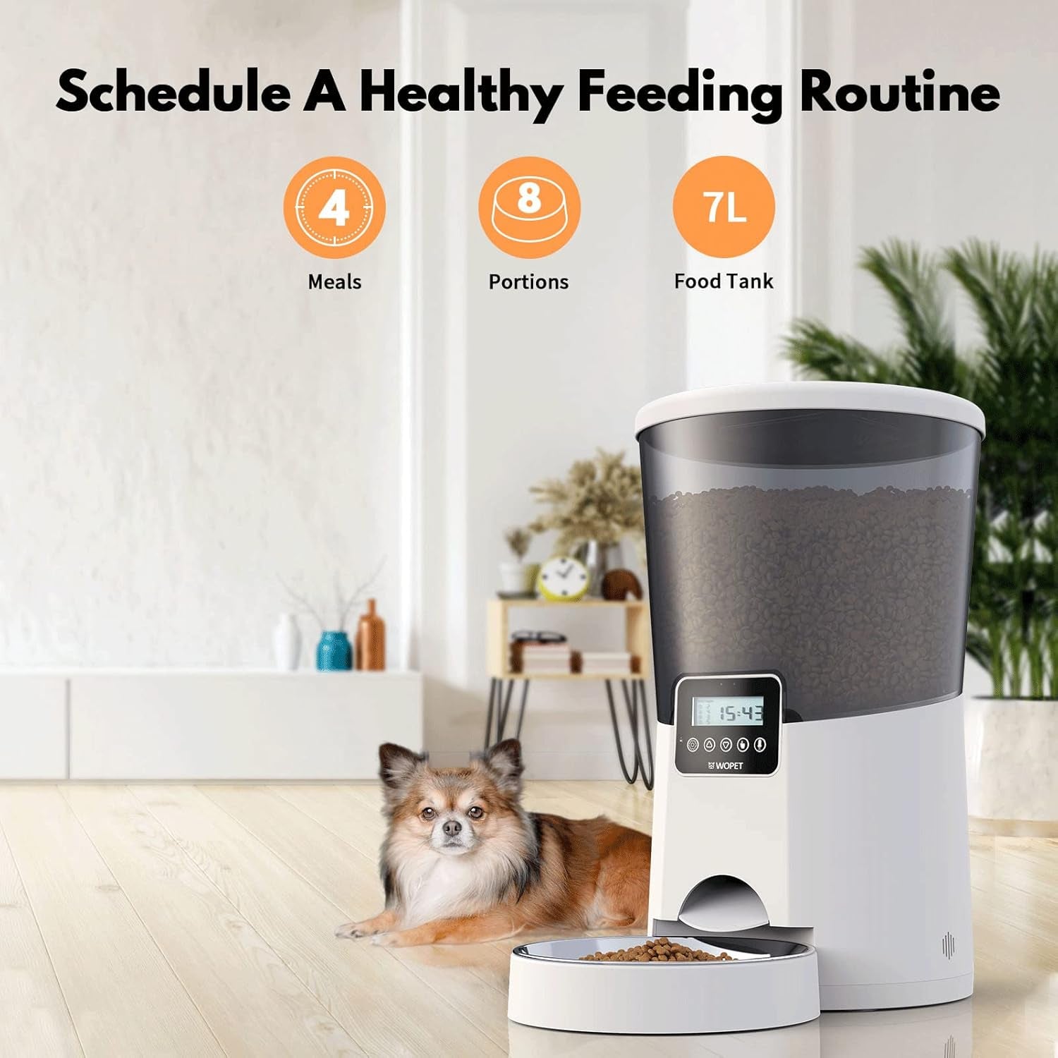 Automatic Cat Feeder,236Oz/7L Dog Feeder Pet Food Dispenser with Programmable Timer,Portion Control 1-4 Meals per Day,Voice Recorder & Dual Power Supply for Cats Dogs (7L)