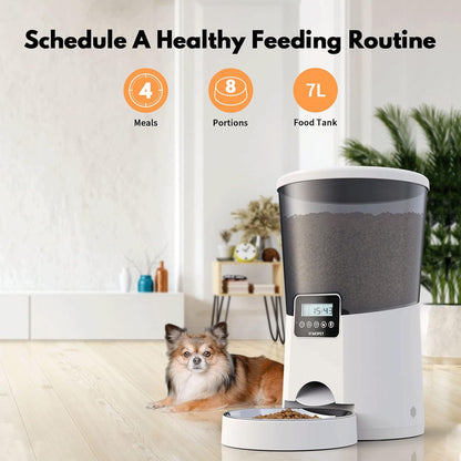 Automatic Cat Feeder,236Oz/7L Dog Feeder Pet Food Dispenser with Programmable Timer,Portion Control 1-4 Meals per Day,Voice Recorder & Dual Power Supply for Cats Dogs (7L)
