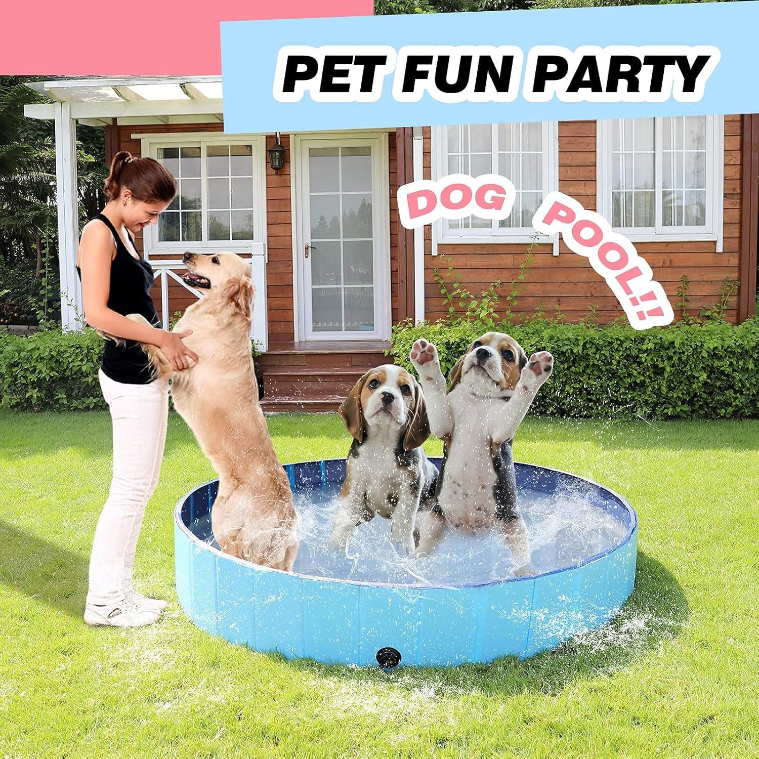 Foldable Dog Pet Pool - Large Foldable Bathing Tub for Dogs Cats, Portable Kiddie Pool, Indoor Outdoor Swimming Pool for Pet, PVC Non-Slip Pet Dog Cat Bathing Tub Children Pet Dog Pool