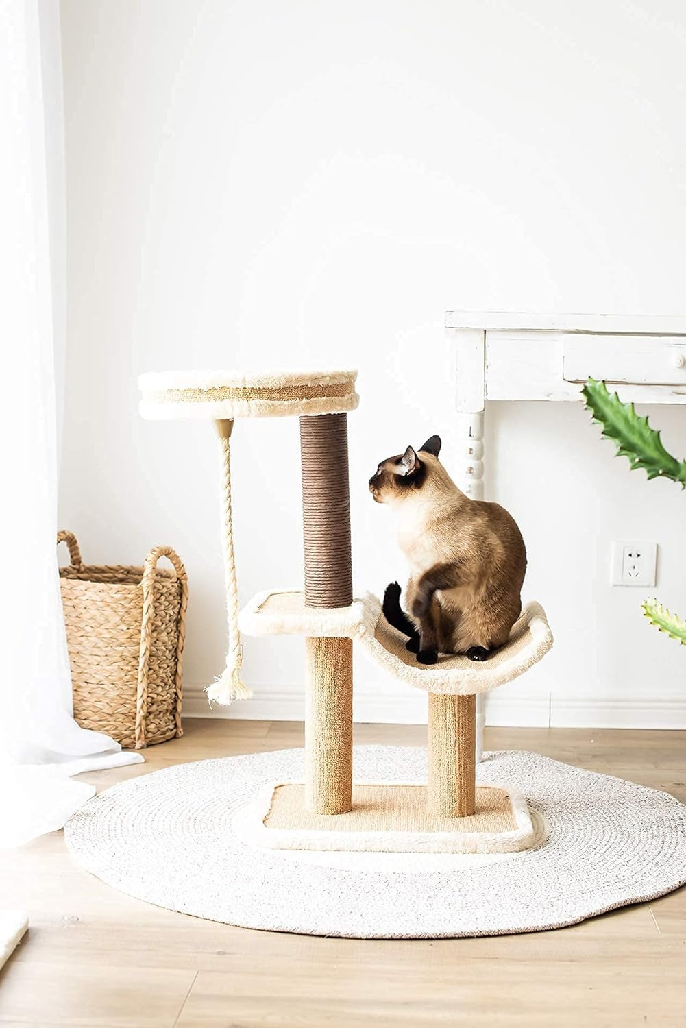 Cat Tree with Scratching Post - Cozy Design of Cat Hammock and Teasing Sisal Cat Rope Invariably Allure Kitten to Stay around This Sturdy and Easy to Assemble Cat Furniture (Comfort Beige)