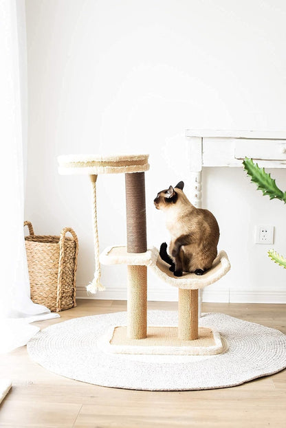 Cat Tree with Scratching Post - Cozy Design of Cat Hammock and Teasing Sisal Cat Rope Invariably Allure Kitten to Stay around This Sturdy and Easy to Assemble Cat Furniture (Comfort Beige)