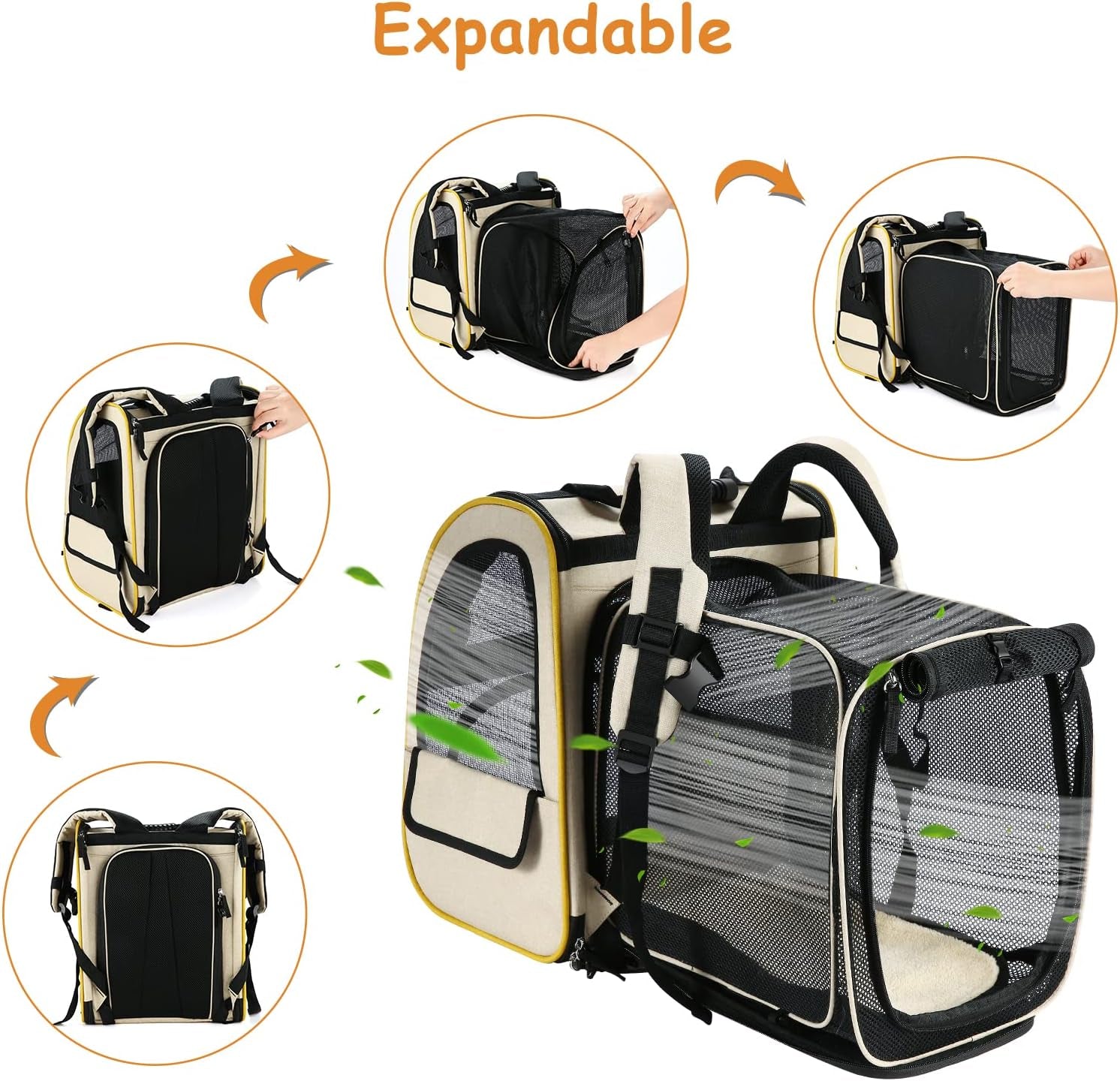 Cat Backpack Carrier, Expandable Pet Carrier Backpack for Small Cats Dogs, Dog Carrier Backpack with Breathable Mesh for Travel Hiking Camping, Hold Pets under 18 Lbs, Khaki