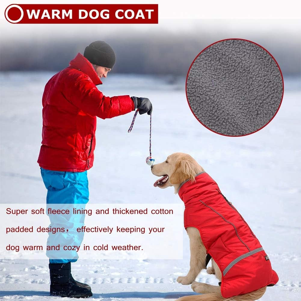 Warm Dog Coat Reflective Dog Jacket, Waterproof Dog Winter Coat Turtleneck Dog Clothes for Cold Weather, Thick Fleece Dog Snowsuit Christmas Dog Vest Pet Apparel for Small Medium Large Dogs M