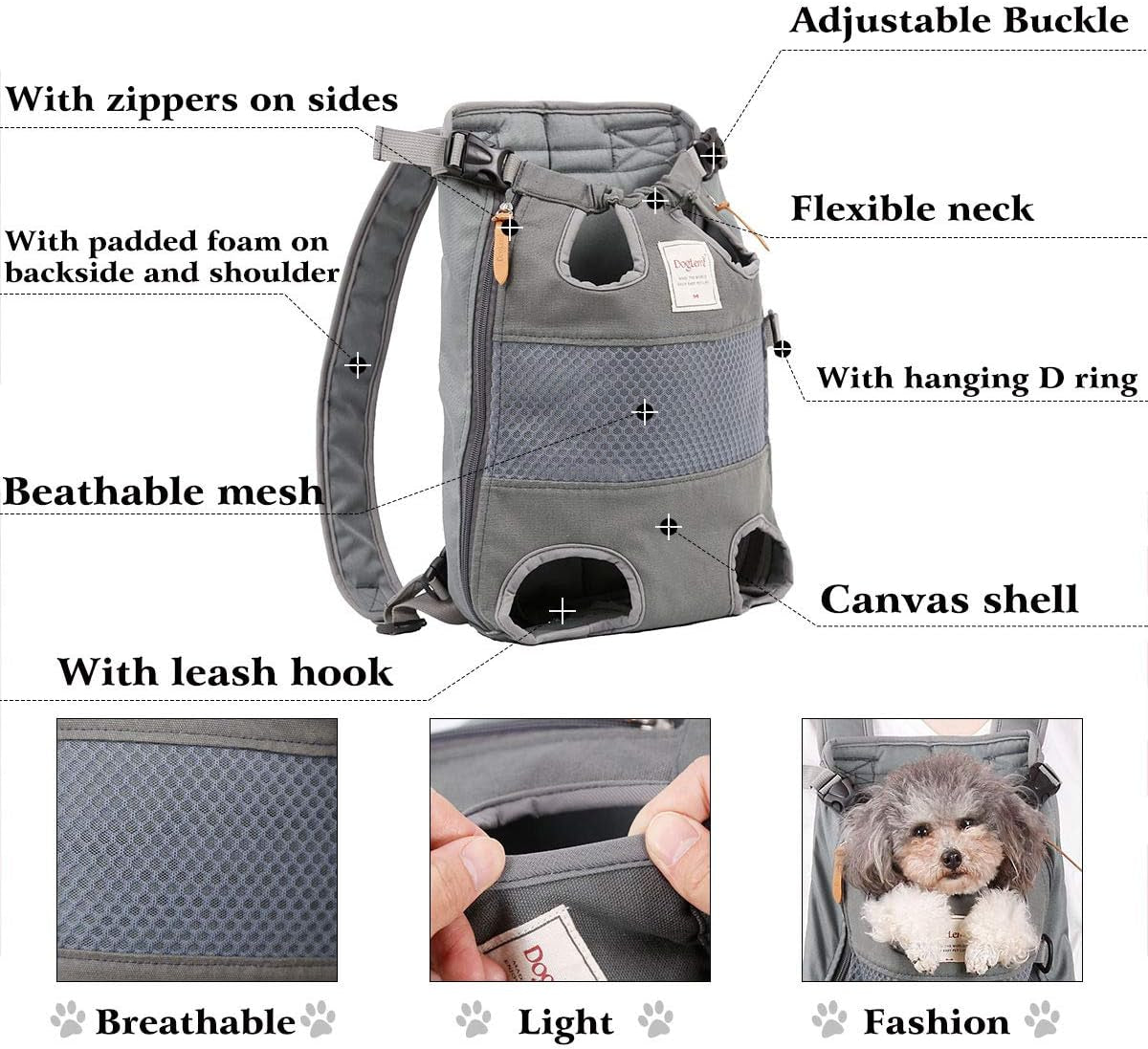 Dog Carrier Backpack - Legs Out Front - Facing Pet Carrier Backpack for Small Medium Large Dogs, Airline Approved Handsa - Canvas Mesh Free Cat Travel Bag for Walking Hiking Bike and Motorcycle