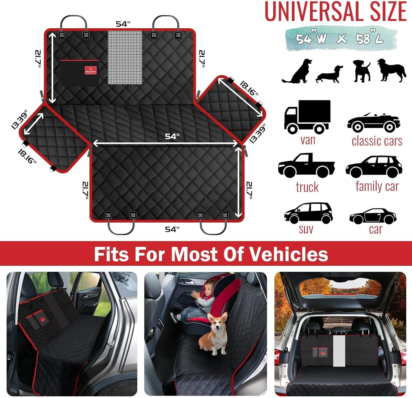 Dog Car Seat Cover, Durable Zipper Design Dog Car Hammock W/Mesh Window, Scratch-Proof & Waterproof - Pet Seat Cover for Cars Back Seat, Dog Seat Cover for Cars, Suvs & Trucks