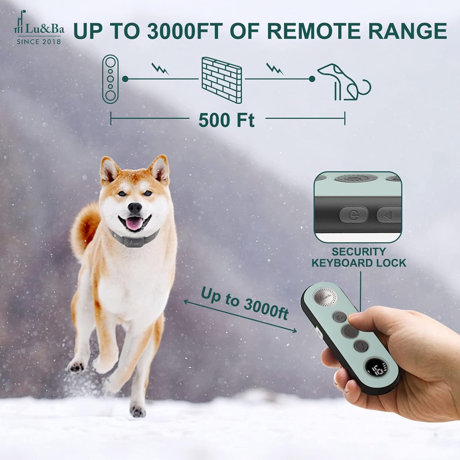Dog Shock Collar, Rechargeable Dog Training Collar with Remote 3000Ft Waterproof E Collar with 3 Safe Mode Beep Vibration and 16 Shock Level for 10-110Lb Small Medium Large Dogs