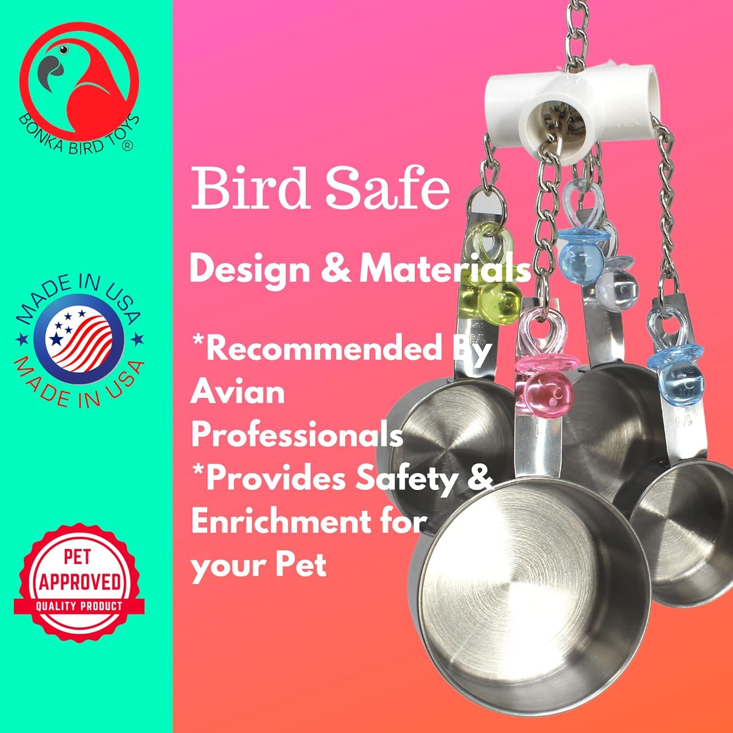 Clacker  Colorful Durable Stainless Steel Pullable Parrot Macaw African Grey Cockatoo (Single Clacker, White)