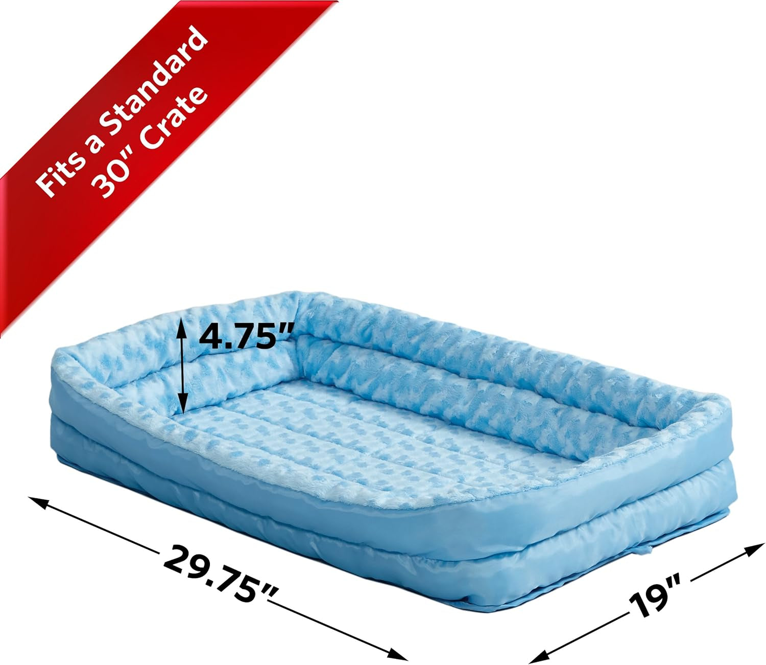 Double Bolster Pet Bed | Blue 30-Inch Dog Bed Ideal for Medium Dog Breeds & Fits 30-Inch Long Dog Crates