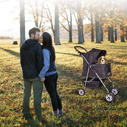 4 Wheel Pet Stroller Cat Dog Cage Stroller Travel Folding Carrier with Cup Holder and Removable Lining for Small and Medium Dogs, Cats (Black)