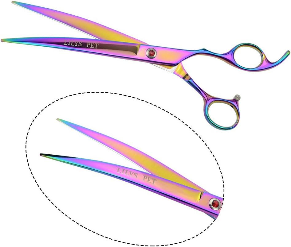 Professional PET DOG Grooming Coated Titanium Scissors Suit Cutting&Curved&Thinning Shears (8.0 Inches, Rainbow)…