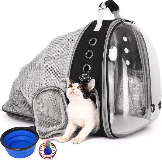 Cat Carrier Backpacks Bubble Bag, Dog Backpack Carrier for Small Dogs/Kitten, Expandable Airline-Approved Transparent Pet Carrying Hiking Traveling Backpack (Black)