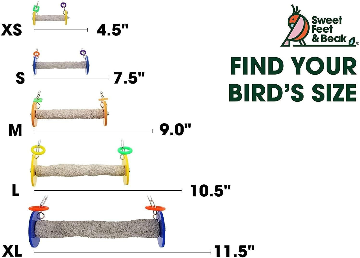 Roll Bird Swing - Pumice Perch Bird Toys Trims Nails and Beaks, Safe and Non-Toxic Bird Cage Accessories for Small and Large Birds, Swinging Toys Birds Will Love, Medium 9 Inches