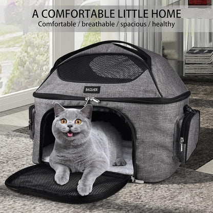 Pet Travel Carrier Bag, Small Dog or Cat Travel Carrier, Pet Cage with Locking Safety Zipper, Airline-Approved Soft Surface Foldable Pet Carrier.Gray