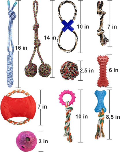 Dog Toys- Dog Chew Toys for Puppy, 10 Pack Nearly Indestructible Dog Toys for Aggressive Chewers Puppy Chew Toys, Puppies Teething Cotton Rope Toys for Boredom Interactive Tug of War
