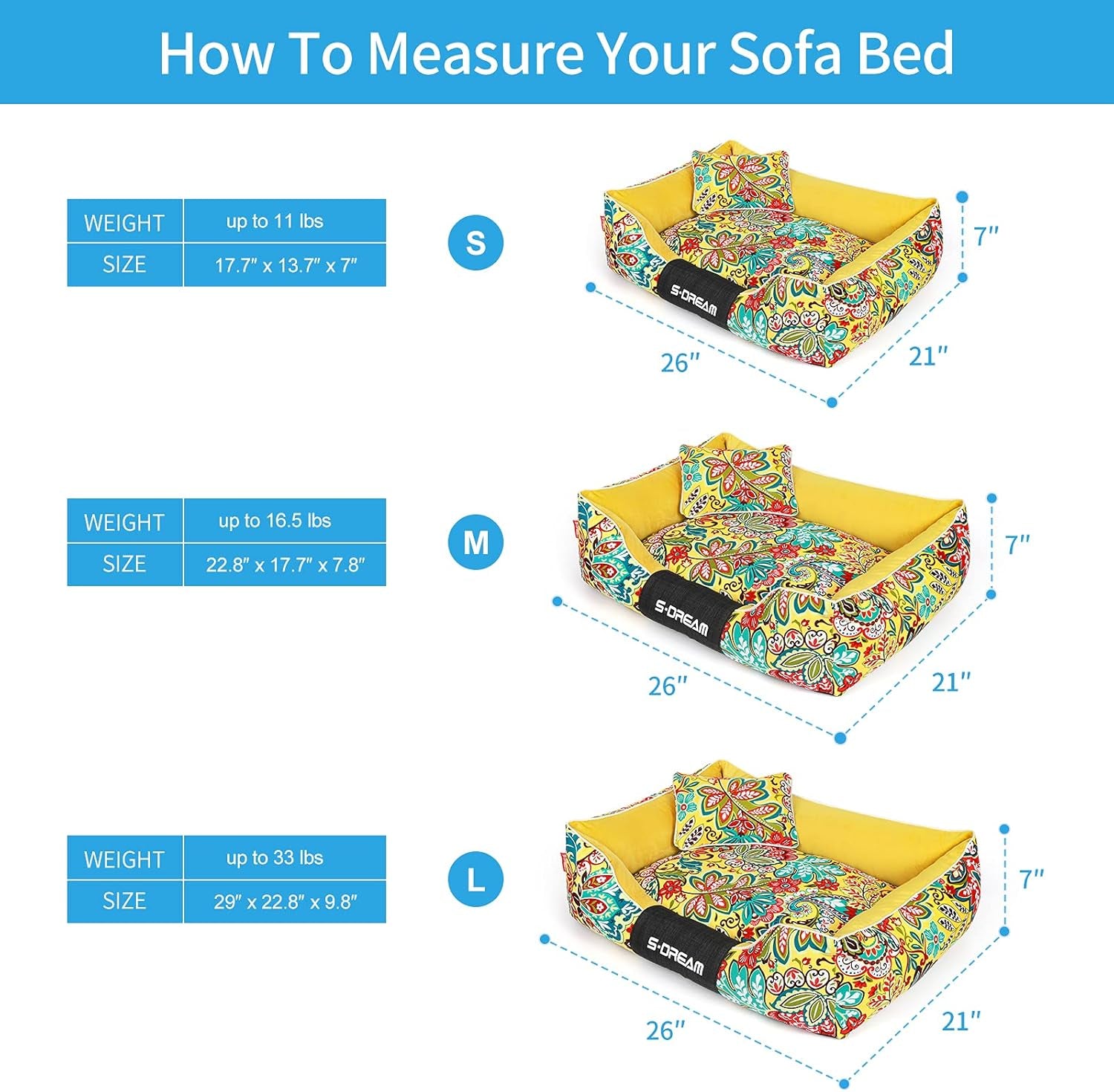 Cat and Dog Pet Bed Removable and Washable Pet Bed Creative Pet Mattress Pet Sofa Soft Thick Breathable Dog Sofa Bed Suitable for Large, Medium and Small Dogs Rectangular Sofa Pet Bed (Small)