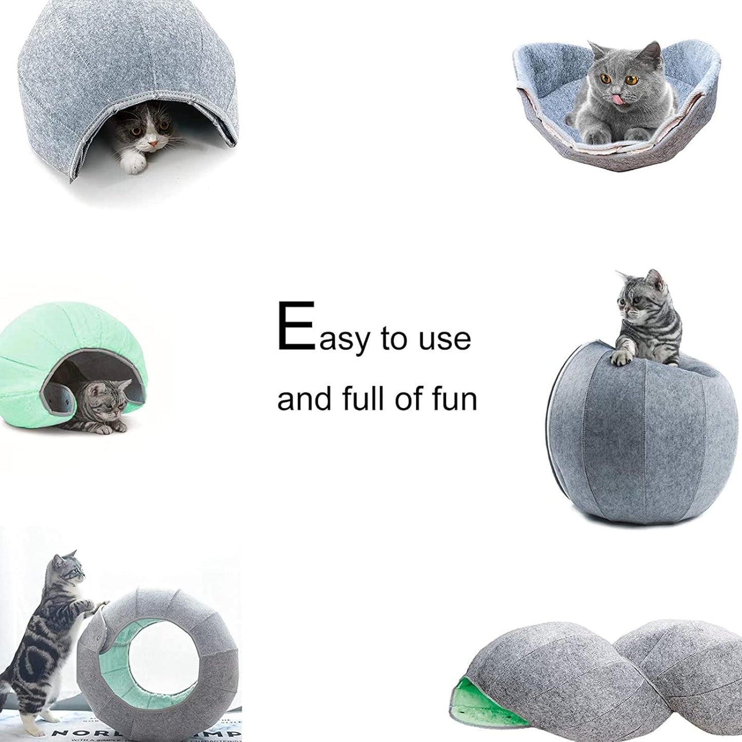 Cat Toy House Condos, Beds for Indoor Cats, Soft Cat Cave Tunnel Play, Multi-Function Foldable Cat Toy for Puppy Dogs and Cats, Green, Large