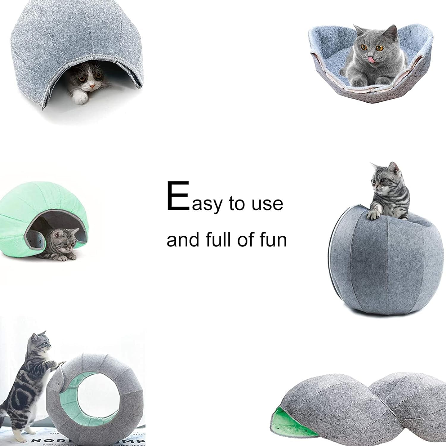 Cat Toy House Condos, Beds for Indoor Cats, Soft Cat Cave Tunnel Play, Multi-Function Foldable Cat Toy for Puppy Dogs and Cats, Green, Large