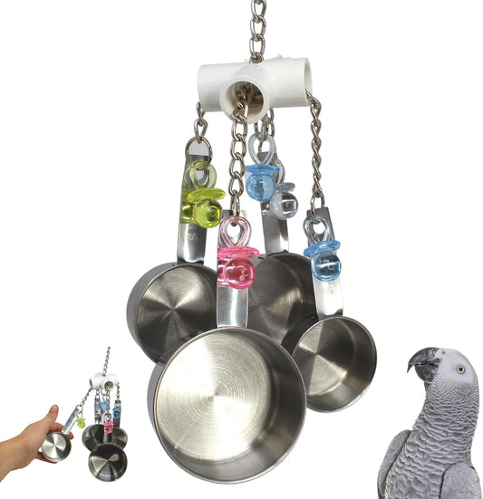 Clacker  Colorful Durable Stainless Steel Pullable Parrot Macaw African Grey Cockatoo (Single Clacker, White)