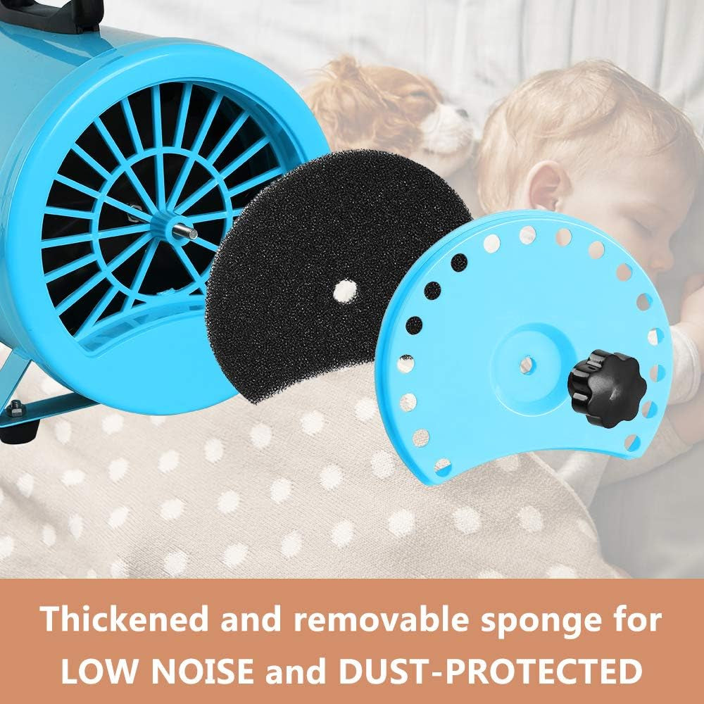 2400W 3.2HP Stepless Adjustable Speed Pet Dryer Dog Hair Dryer Pet Grooming Blower with Heater Quick - 4 Different Nozzles (Single Motor)(Blue)