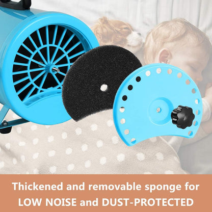 2400W 3.2HP Stepless Adjustable Speed Pet Dryer Dog Hair Dryer Pet Grooming Blower with Heater Quick - 4 Different Nozzles (Single Motor)(Blue)