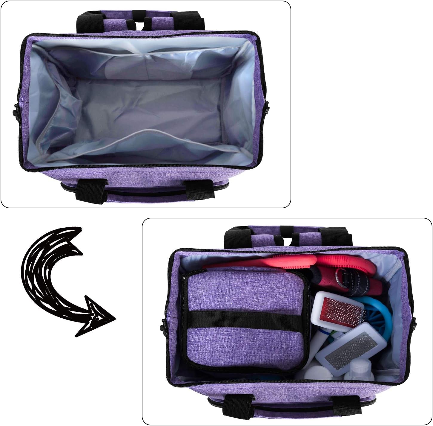 Dog Travel Backpack Pet Supplies Tote Bag Weekend Dog Backpack, Airline Approved Tote Organizer for Dogs and Cats with Multi-Function Pockets, Purple