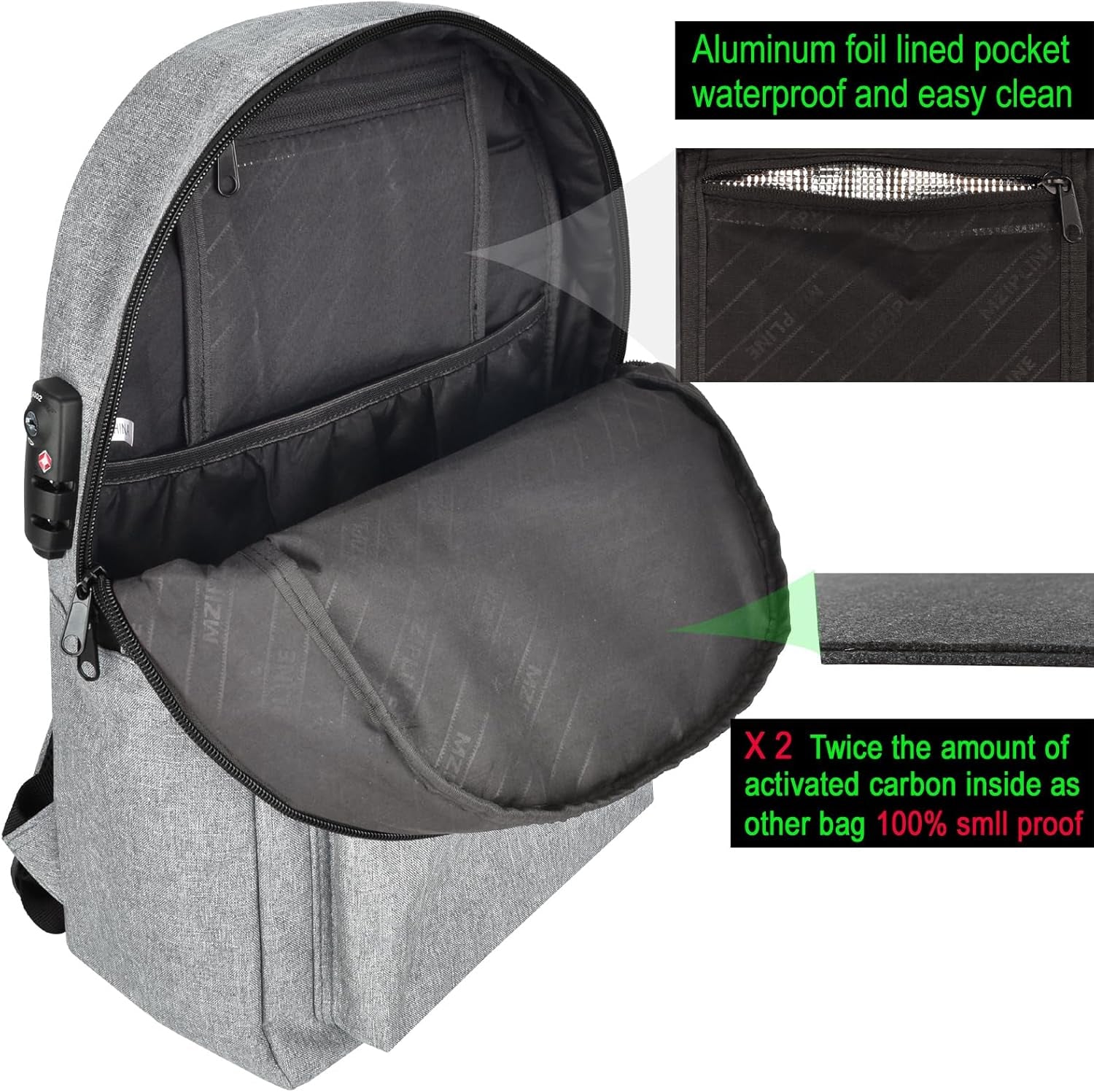 Backpack Bag with TSA Lock & Key-Smell Proof-Water Resistant Laptop Daypack Bag for Men & Women Travel (Grey-1)