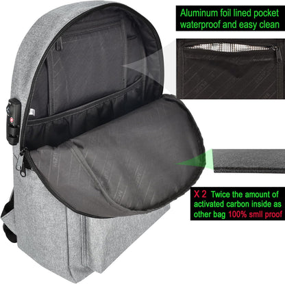 Backpack Bag with TSA Lock & Key-Smell Proof-Water Resistant Laptop Daypack Bag for Men & Women Travel (Grey-1)