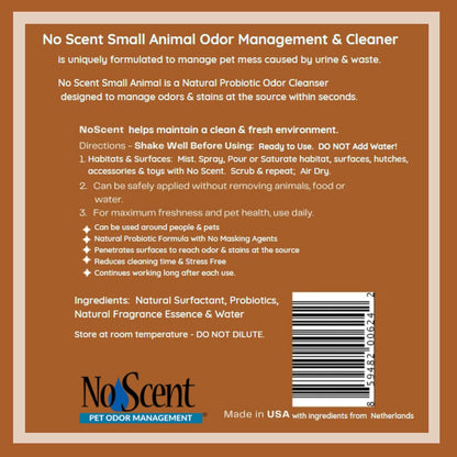 No Scent Small Animal Guinea Pig Cage Cleaner | Hamster & Rabbit Habitat Pet Odor Spray (2 Fl Oz / 59 Ml) Pack of 2