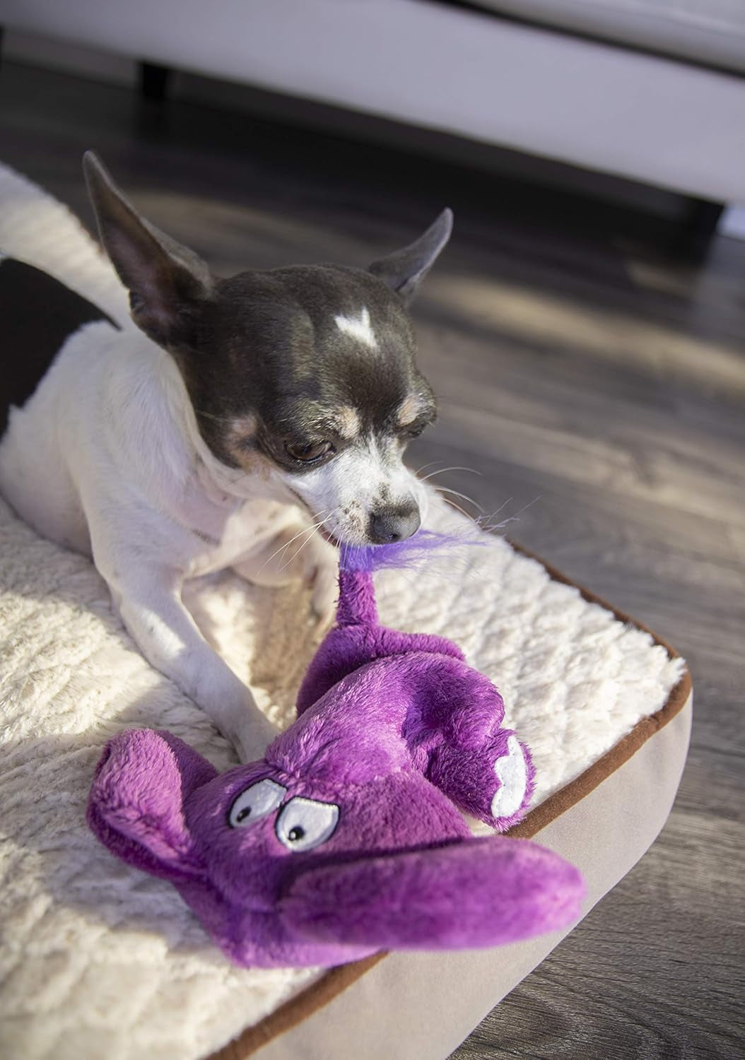 ! Flattie Elephant Silent Squeak Plush Dog Toy W/ Chew Guard Technology - Purple, Mini