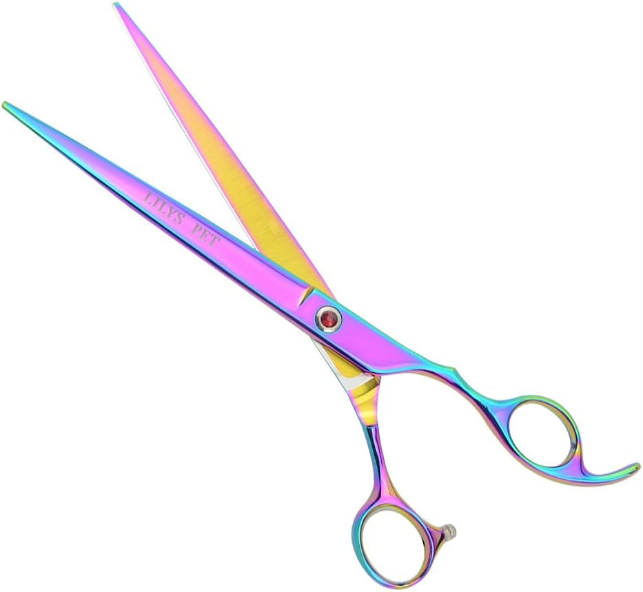 Professional PET DOG Grooming Coated Titanium Scissors Suit Cutting&Curved&Thinning Shears (8.0 Inches, Rainbow)…