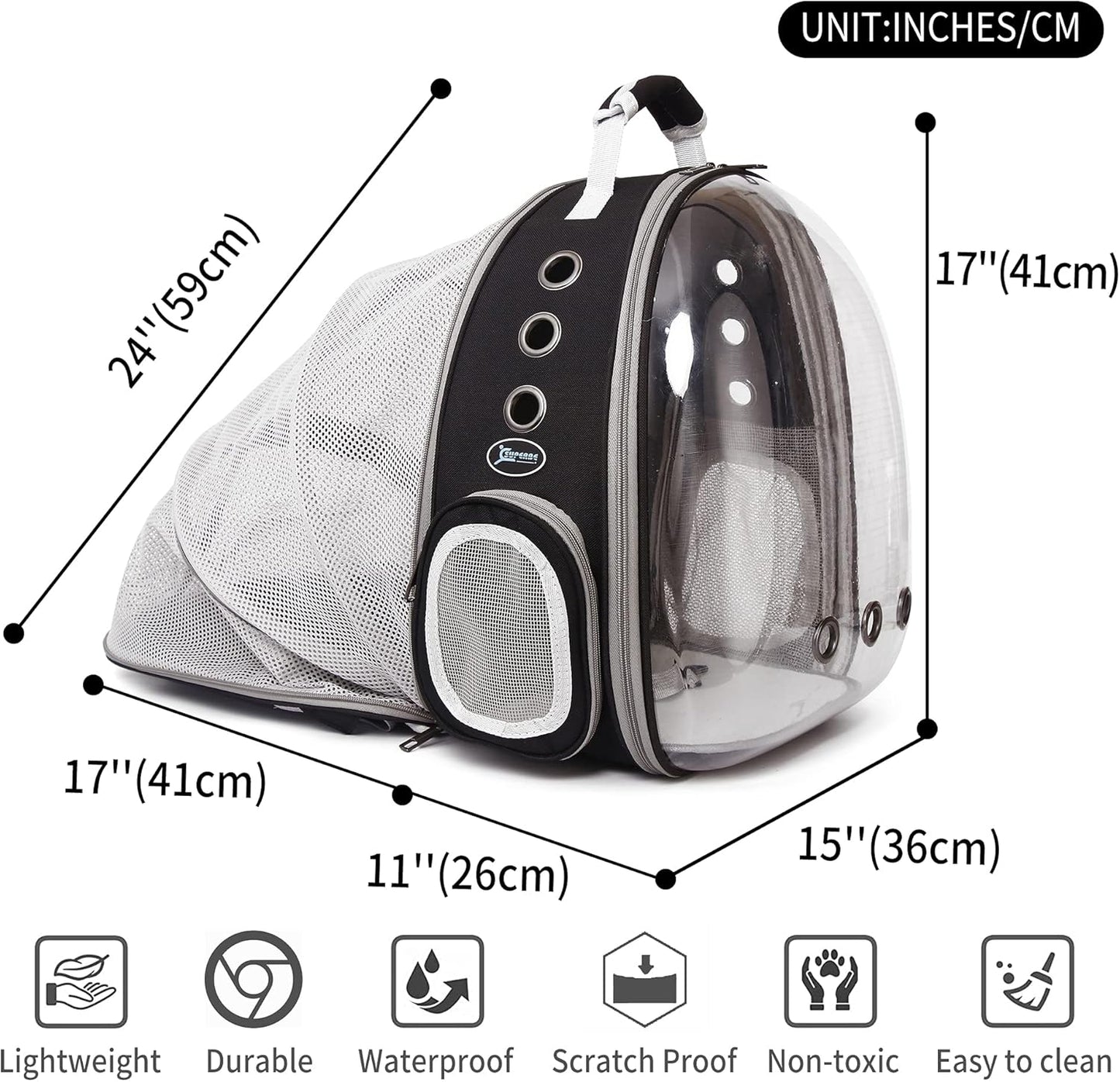 Cat Carrier Backpacks Bubble Bag, Dog Backpack Carrier for Small Dogs/Kitten, Expandable Airline-Approved Transparent Pet Carrying Hiking Traveling Backpack (Black)