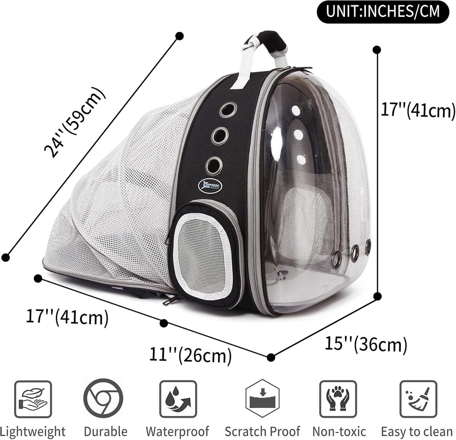 Cat Carrier Backpacks Bubble Bag, Dog Backpack Carrier for Small Dogs/Kitten, Expandable Airline-Approved Transparent Pet Carrying Hiking Traveling Backpack (Black)