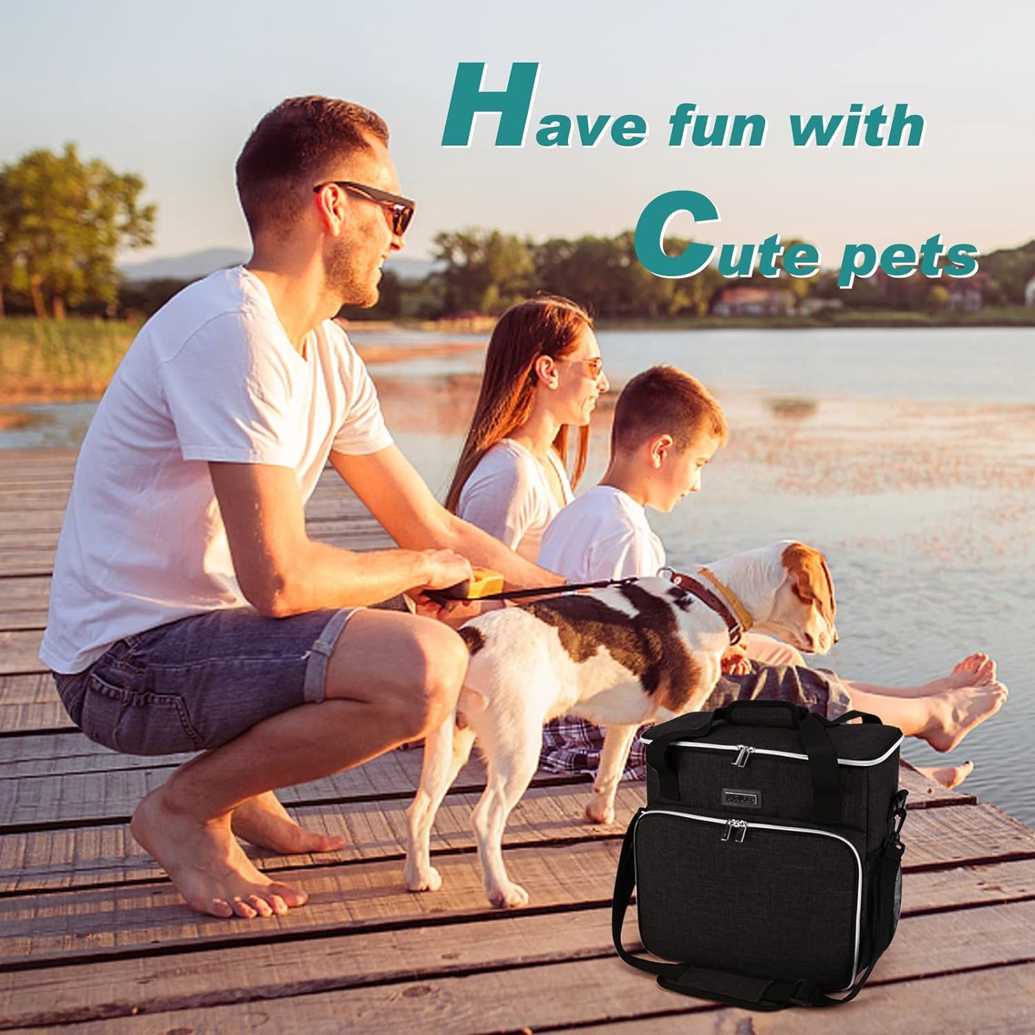 Dog Travel Bag, Pet Travel Bag (All Pet Travel Supplies), with 2 Pet Food Containers and 2 Collapsible Silicone Bowls; Essential Kits for Pet Travel Black