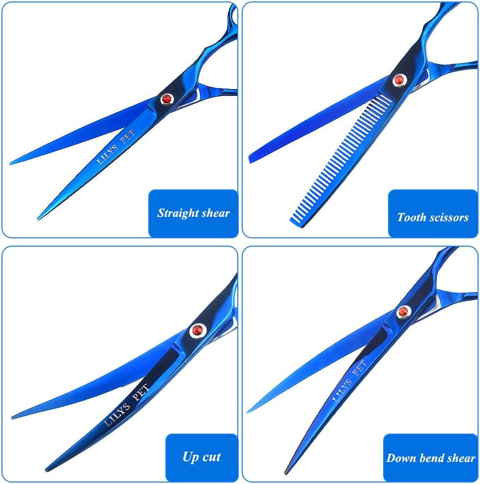 Professional PET DOG Grooming Coated Titanium Scissors Suit Cutting&Curved&Thinning Shears (7.0 Inches, Blue)…