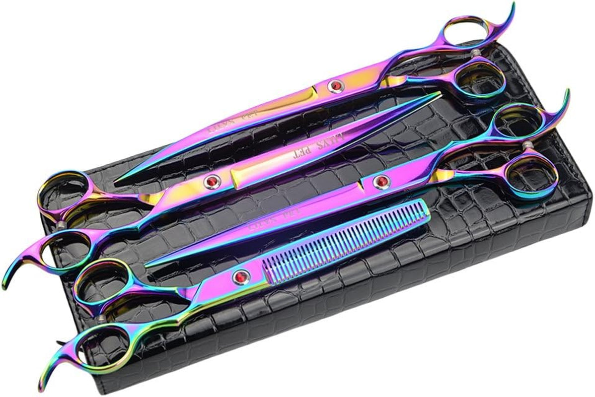 Professional PET DOG Grooming Coated Titanium Scissors Suit Cutting&Curved&Thinning Shears (8.0 Inches, Rainbow)…