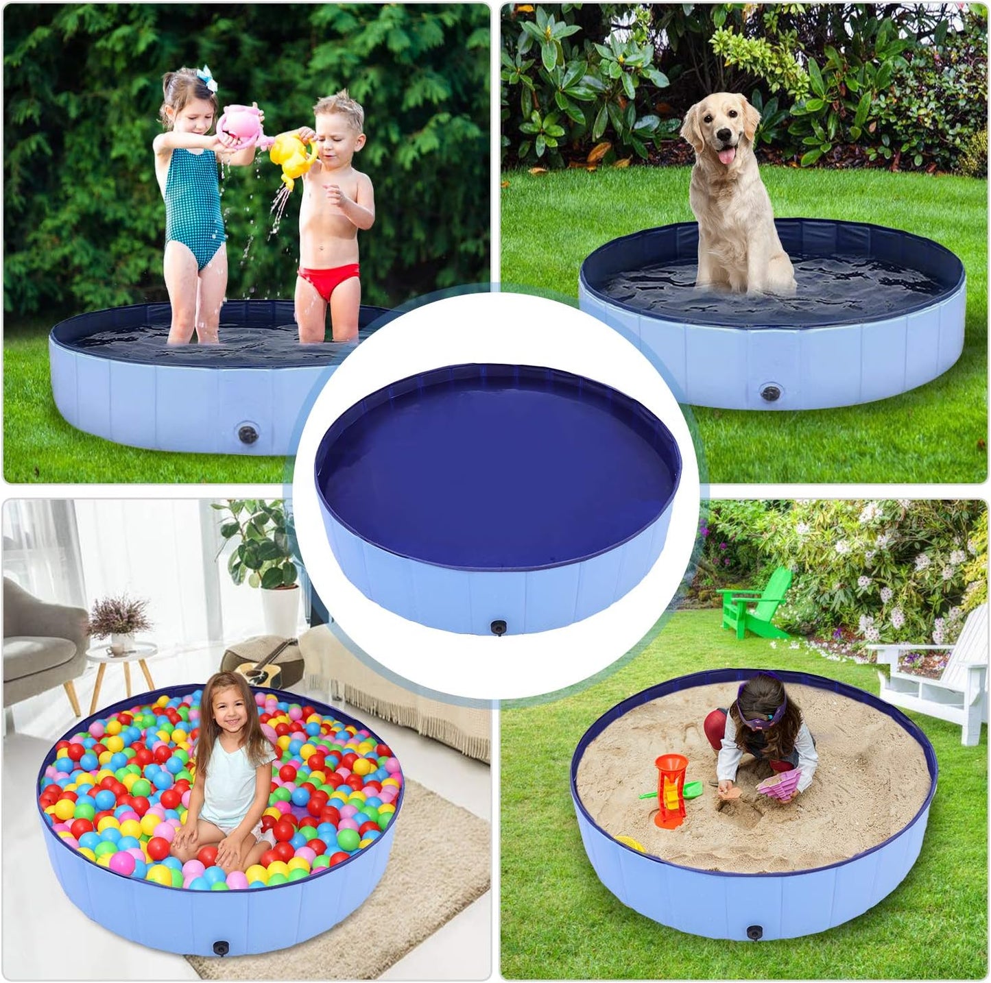 Dog Swimming Pool,  48" Pet Pools for Dogs, Slip-Resistant Kiddie Pool, Foldable PVC Dog Pet Swimming Pool for Kid Baby Pet with Pet Gloves