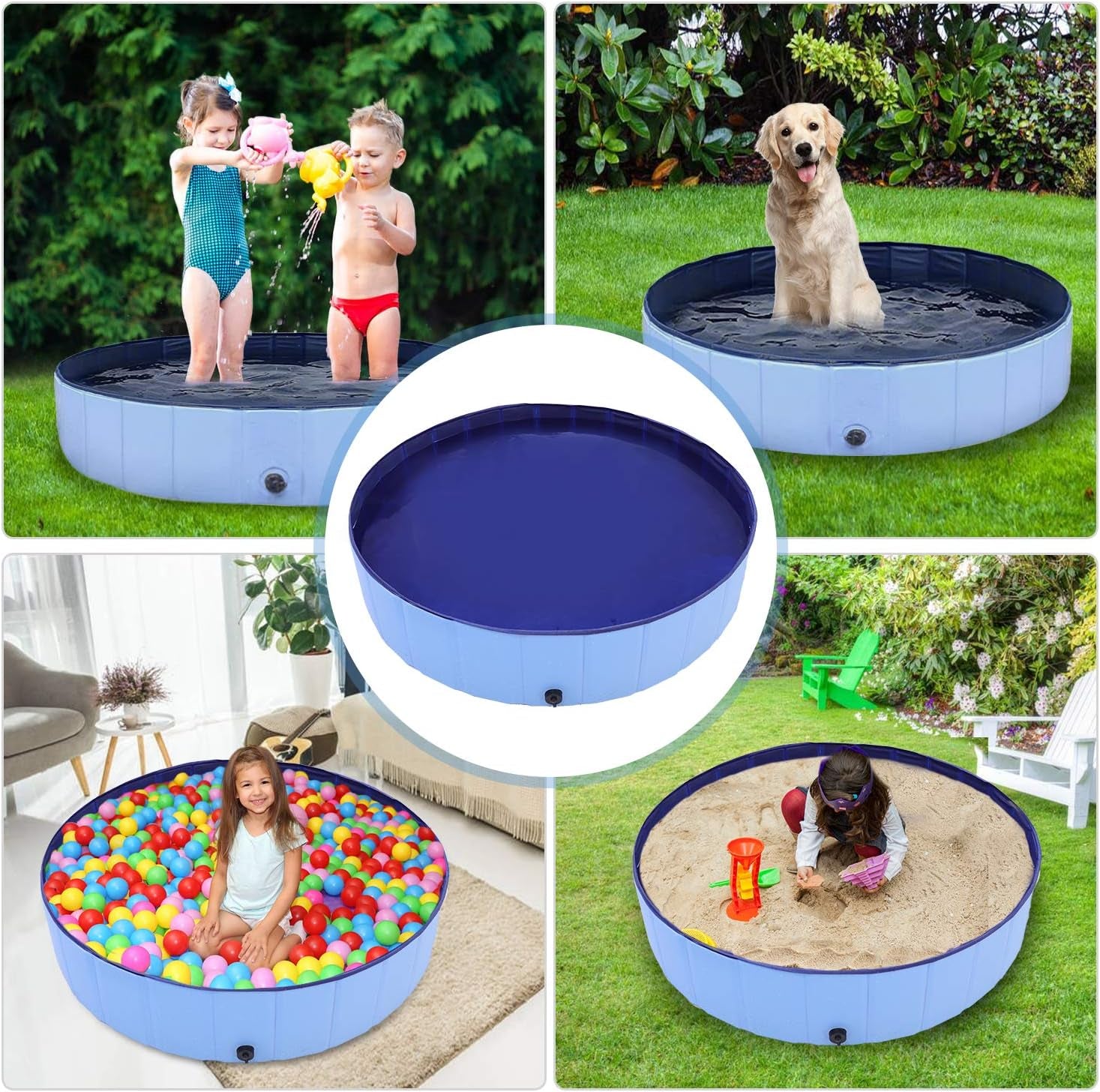 Dog Swimming Pool,  48" Pet Pools for Dogs, Slip-Resistant Kiddie Pool, Foldable PVC Dog Pet Swimming Pool for Kid Baby Pet with Pet Gloves