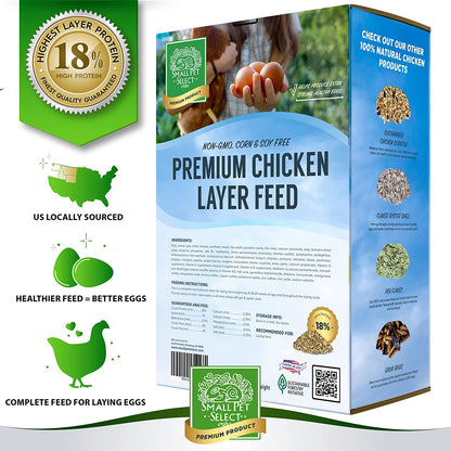 Chicken Layer Feed Pellets | 18% Protein Level | Corn-Free, Soy-Free, Non-Gmo | All Natural US Locally Sourced Ingredients | 50Lb