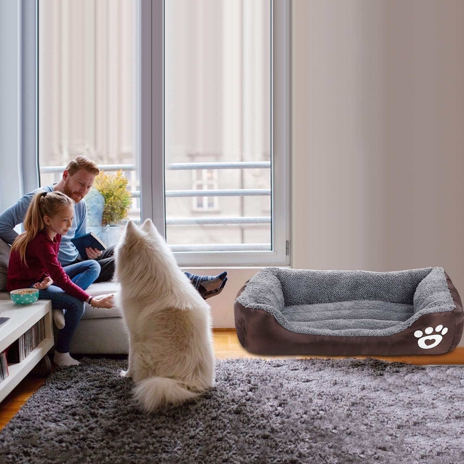 Dog Bed, Super Soft Pet Sofa Cats Bed, Non Slip Bottom Pet Lounger,Self Warming and Breathable Pet Bed Premium Bedding (S)-Coffee