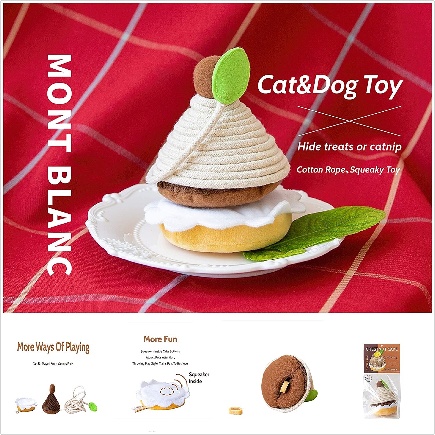 Dog Toys,Squeaky Dog Toys,Plush Puppy Teething Chew Toys for Small Medium Dogs (Chestnut)