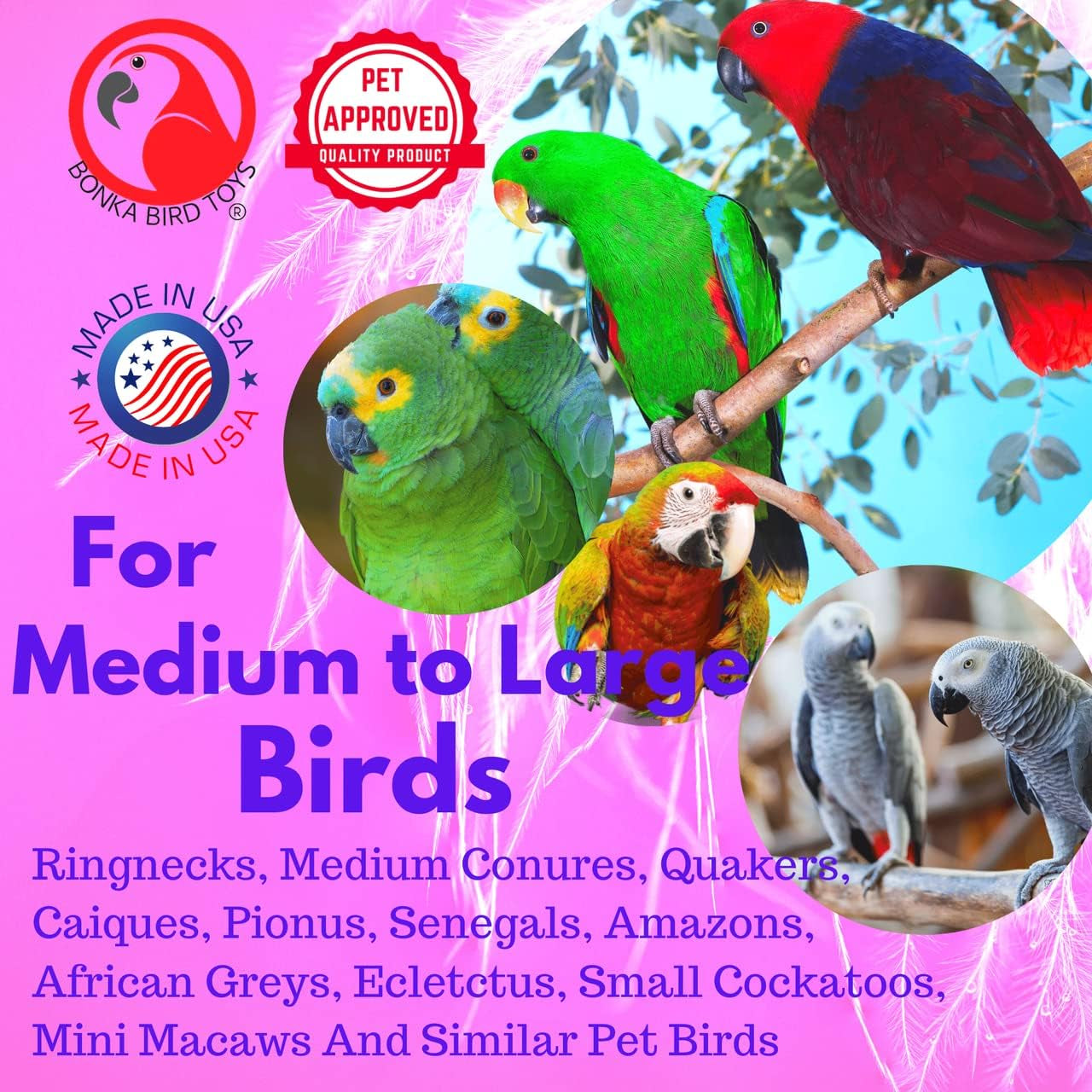 Clacker  Colorful Durable Stainless Steel Pullable Parrot Macaw African Grey Cockatoo (Single Clacker, White)