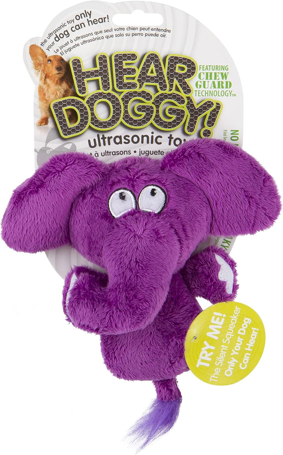 ! Flattie Elephant Silent Squeak Plush Dog Toy W/ Chew Guard Technology - Purple, Mini