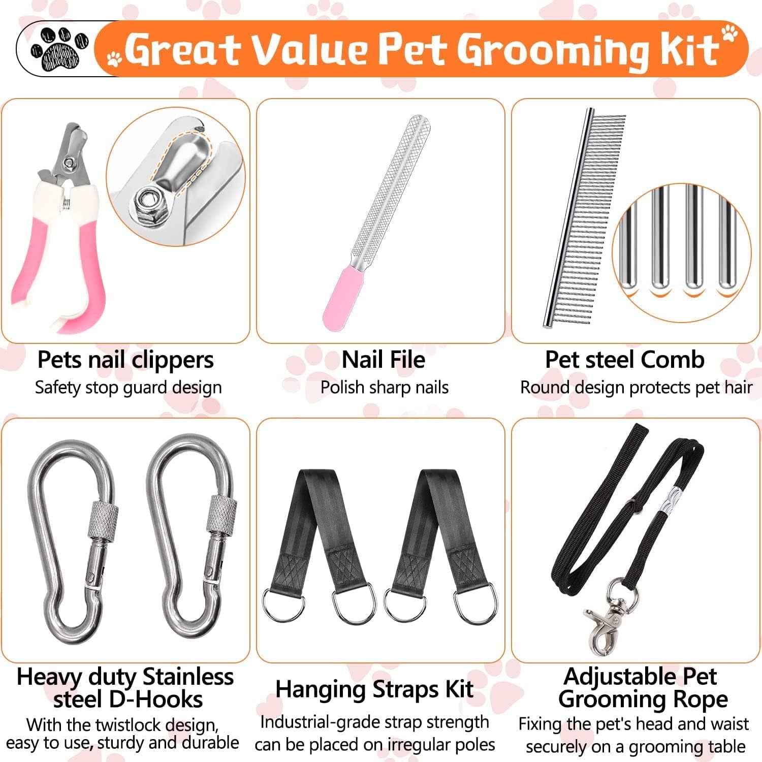 Dog Grooming Hammock Sling for Nail Clipping, Pet Hammock Harness Holder for Medium & Large Cats Nail Trimming, Bathing Washing, Ear/Eye Care