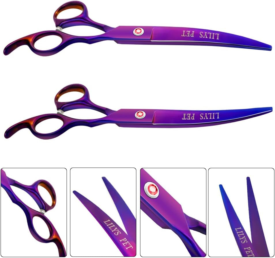 Professional PET DOG Grooming Coated Titanium Scissors Suit Cutting&Curved&Thinning Shears (8.0 Inches, Purple)…
