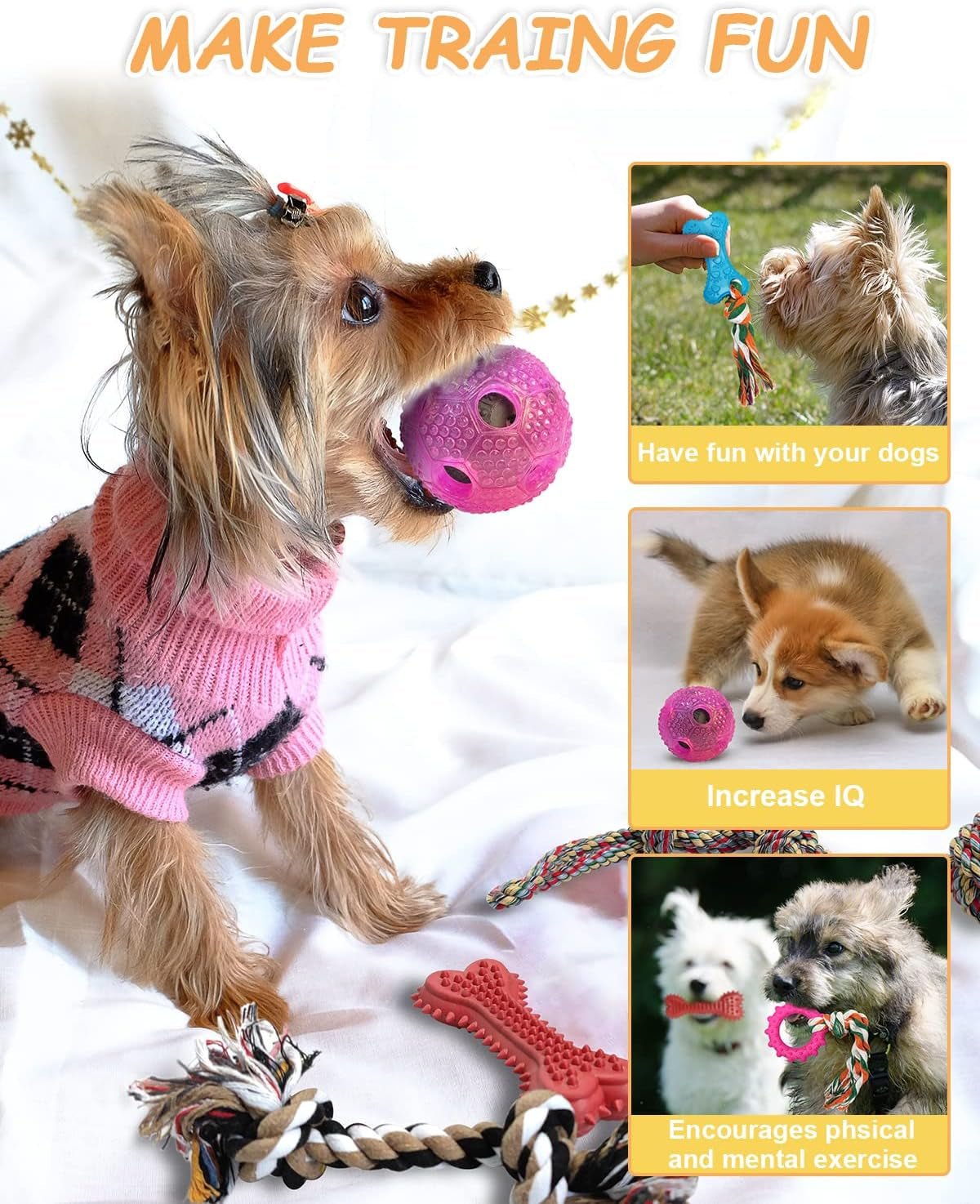 Dog Toys- Dog Chew Toys for Puppy, 10 Pack Nearly Indestructible Dog Toys for Aggressive Chewers Puppy Chew Toys, Puppies Teething Cotton Rope Toys for Boredom Interactive Tug of War